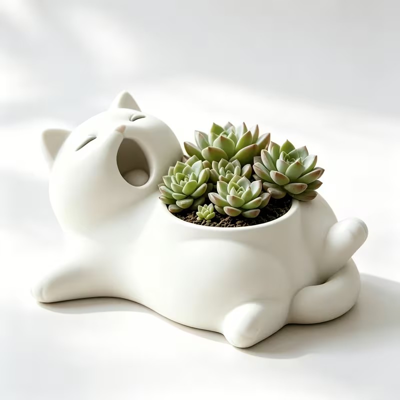 3D Printing Pot - Pot Bunga Kucing Putih Lucu yang
