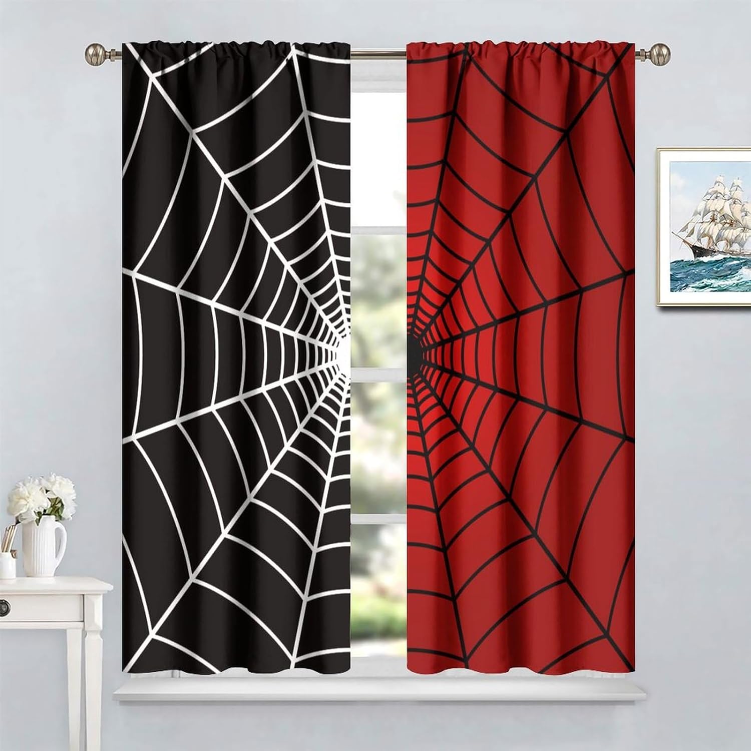 3D Printing Web - Gorden Jendela Motif Jaring Laba-laba, Hitam