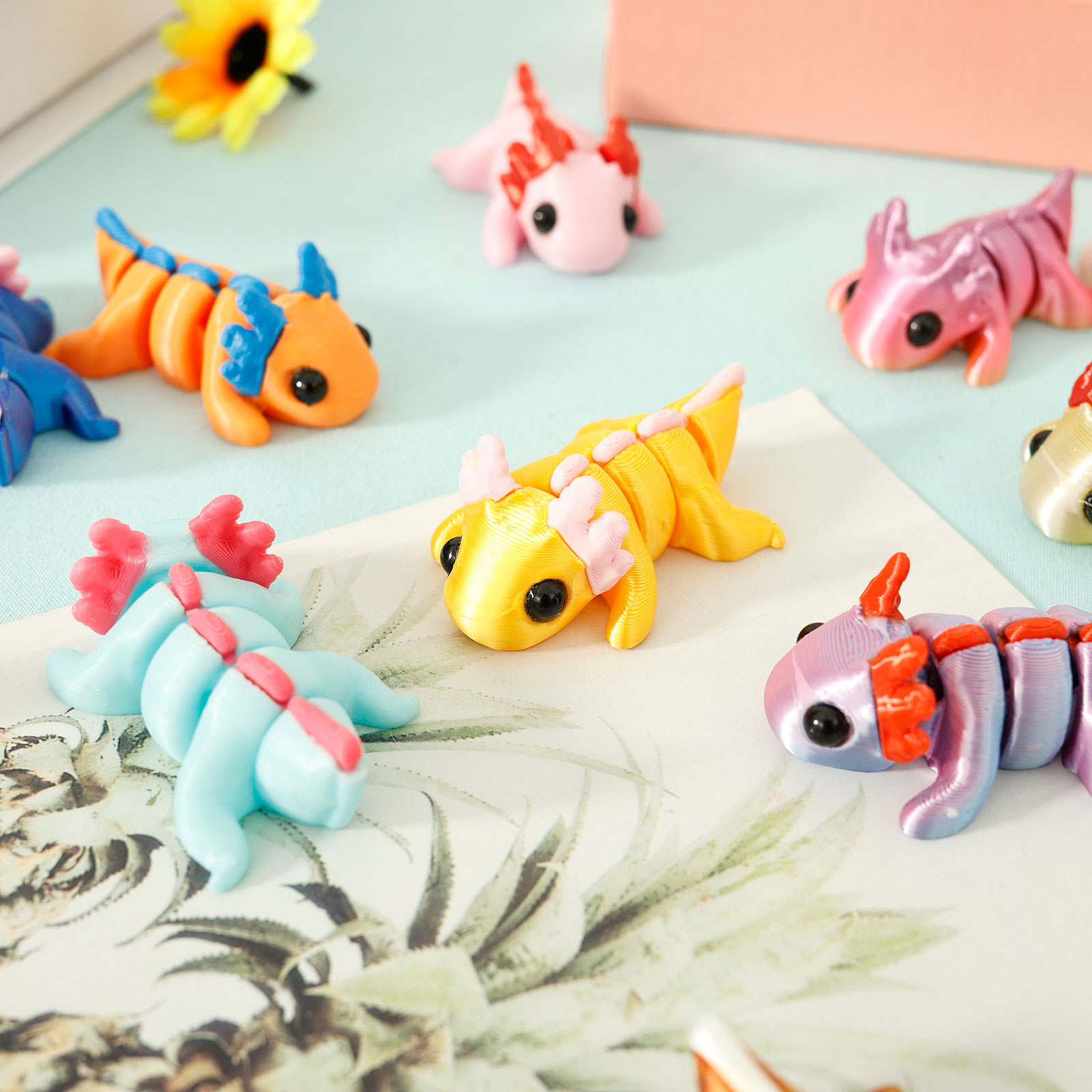 3D Printing Lizard - 24/12 Buah Mainan Axolotl Plastik Cetak